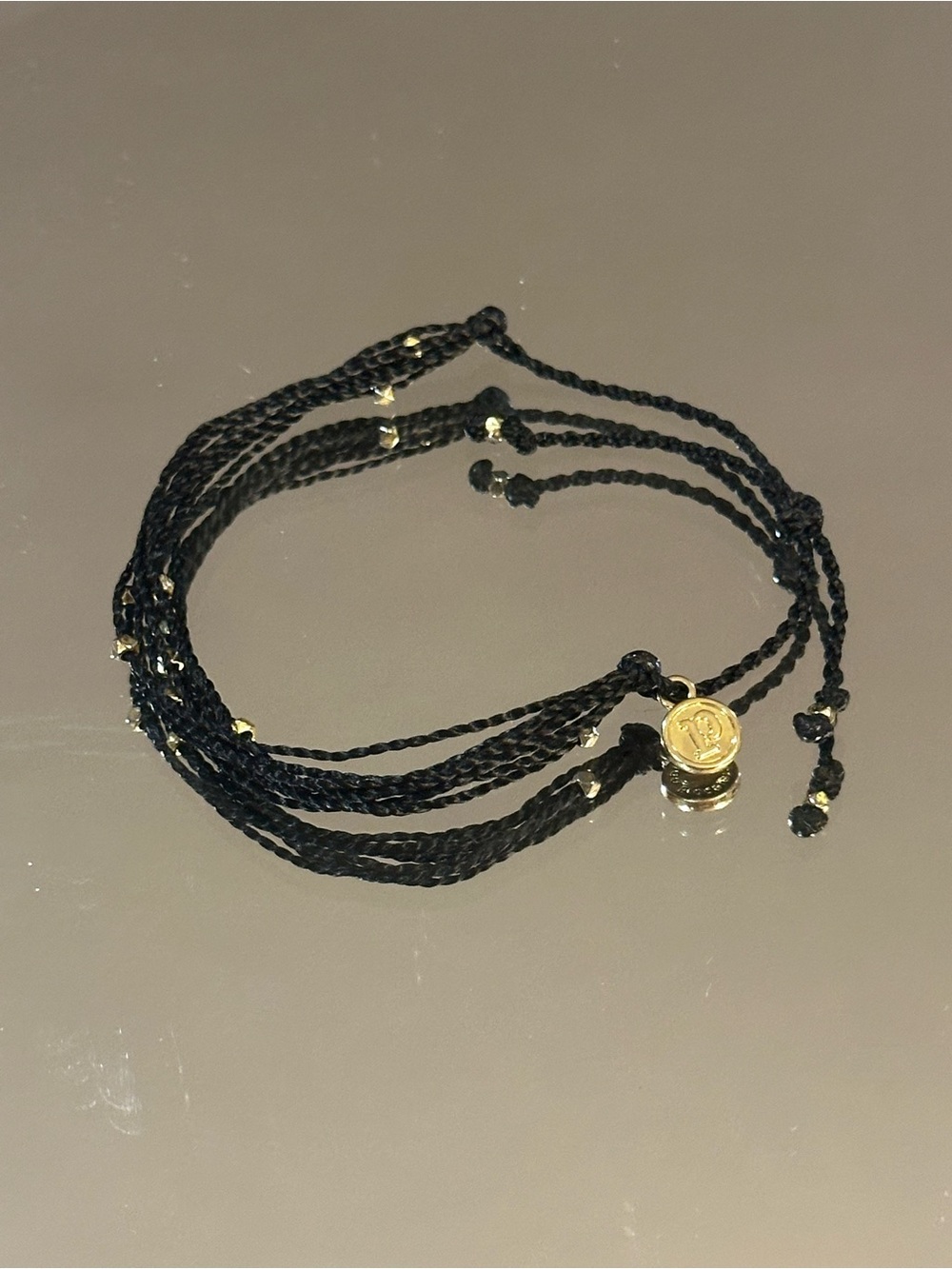 Black Braided Multi-Strand Women's Bracelet with Gold Accents - Picture 3 of 4